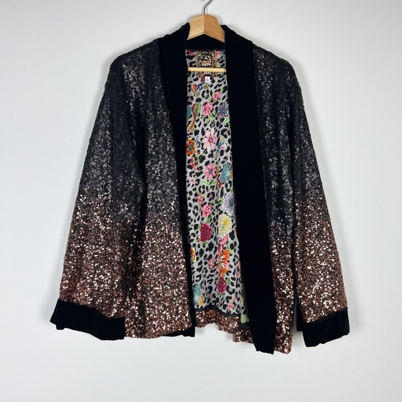 Johnny Was Dorian Kimono Ombre Sequin Glitter Embellished Velvet Jacket Blazer L - Picture 1 of 4